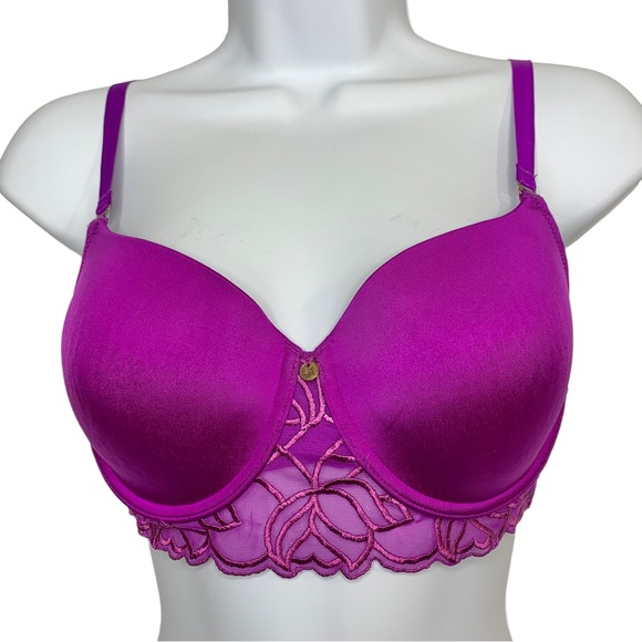 NATORI  Longline Embroidered Mesh  Purple Bra Sz 32D - Picture 1 of 8